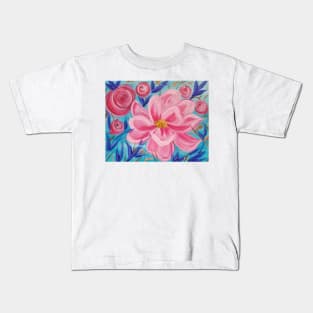 Pink Wild Floral, Pink Flowers, Pink Floral Decor, Pink and Blue, Pink Abstract Flowers, Modern Flowers, Modern Wild Flowers Kids T-Shirt